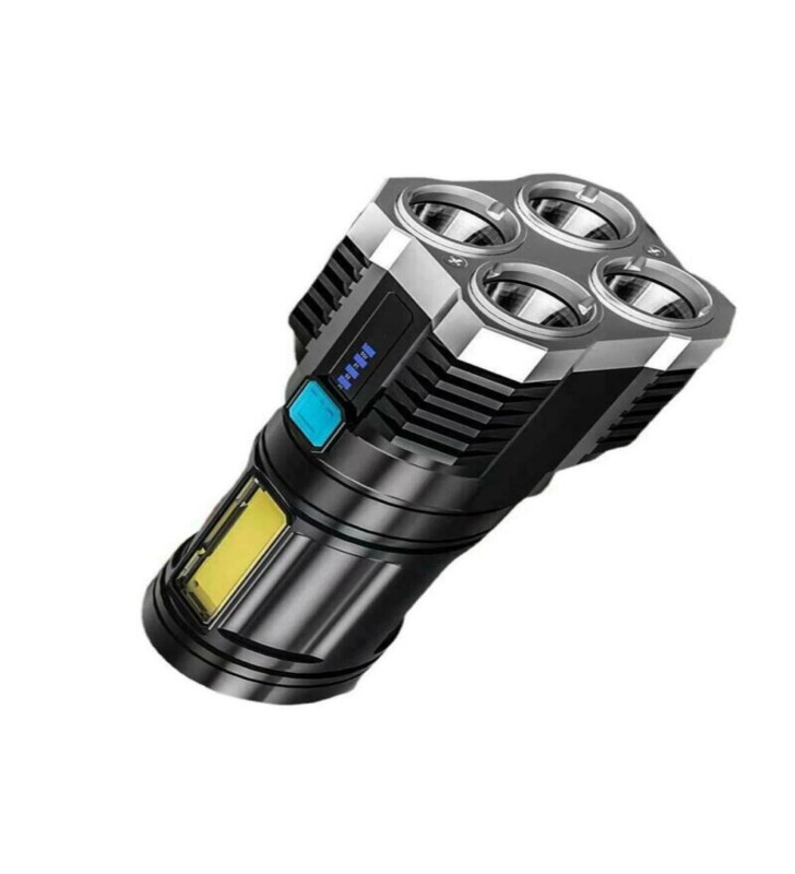 Ultra Parlak El Feneri Usb Şarj 4 Led+Yan Cob Led Taktik Günlük Hayat Kamp Avcılık El Feneri ( Lisinya )