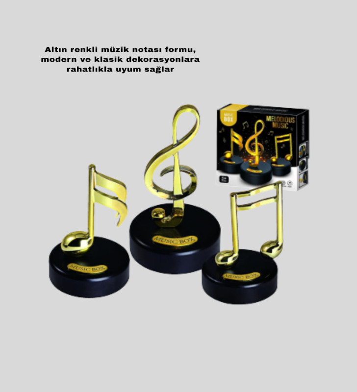 Altın Nota Figürlü Dönen Müzik Kutusu Dekoratif Music Box - Lisinya