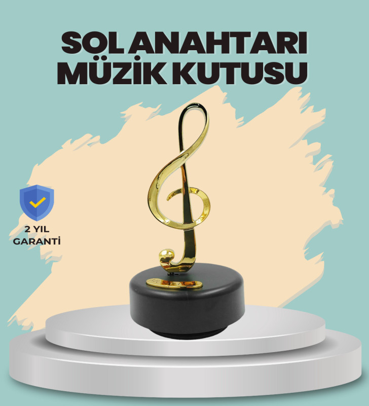 Altın Nota Sol Anahtarı Müzik Box Döner Mekanizmalı Hediyelik - Lisinya