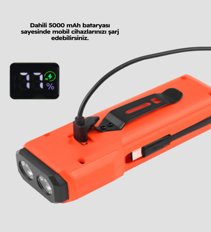 Su Geçirmez Bisiklet Işığı 5000 mAh Powerbankli Ön Far - Lisinya