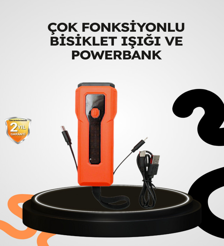 600 Lümen Bisiklet Ön Işık Powerbankli Çakar COB Led - Lisinya