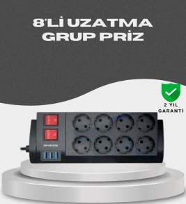 Akım Korumalı 8’li Priz 3 USB’li Uzatma Kablosu Isıya Dayanıklı 2 Metre - Lisinya