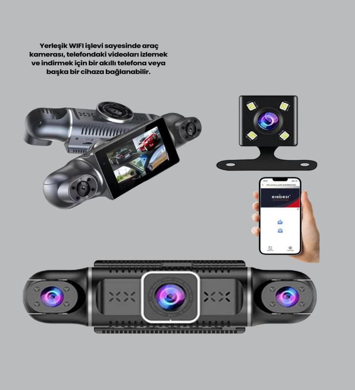 1080P 4 Kanallı Araç Kamerası GPS + WiFi + G Sensör Destekli - Lisinya