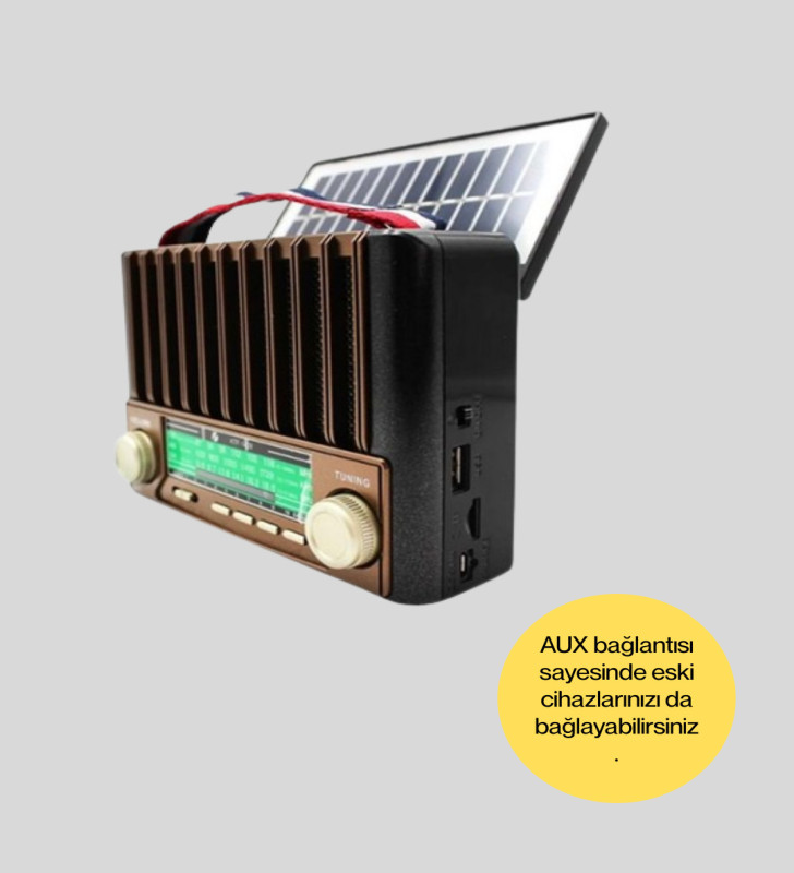 Nostaljik Tasarımlı Solar Şarjlı Radyo AM FM SW ve Bluetooth - Lisinya