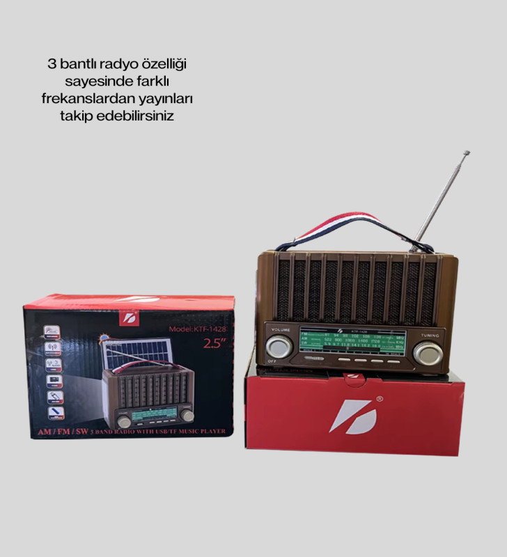 Nostaljik Tasarımlı Solar Şarjlı Radyo AM FM SW ve Bluetooth - Lisinya
