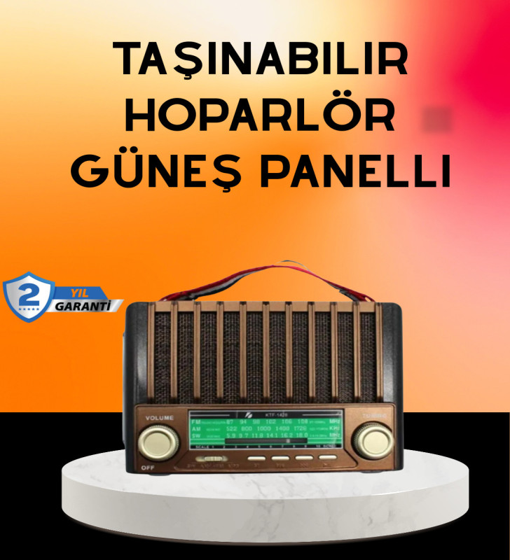 Solar Şarjlı Taşınabilir Radyo Bluetooth Hoparlör USB SD Destekli - Lisinya