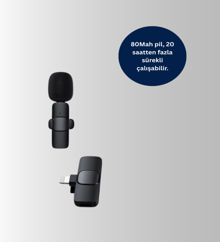 Çift Mikrofonlu Kablosuz Kayıt Seti iPhone Uyumlu Mini Mikrofon - Lisinya