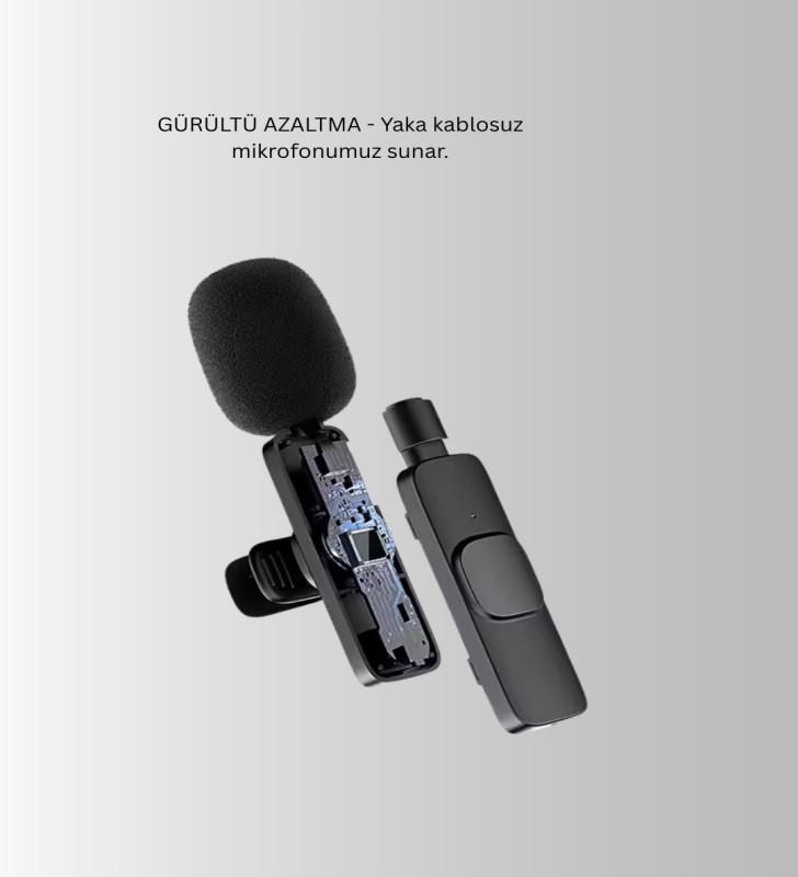 Çift Mikrofonlu Kablosuz Kayıt Seti iPhone Uyumlu Mini Mikrofon - Lisinya