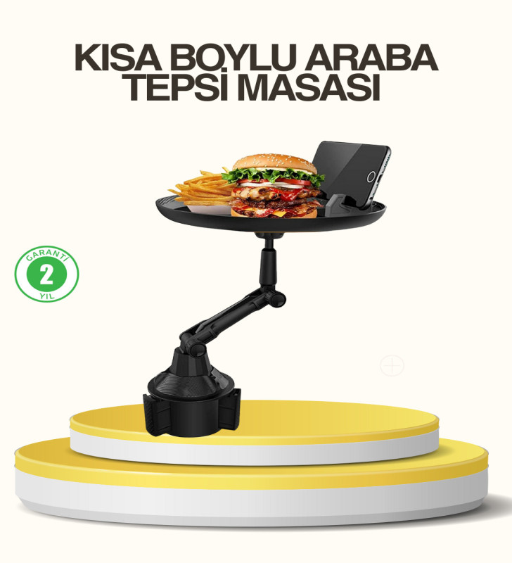 Araç Bardaklık Tepsisi 360° Dönebilen Kol Ayarlı Geniş Yemek Alanlı - Lisinya