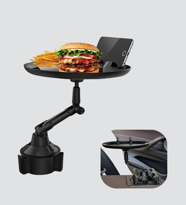 360° Döner Araç Bardaklık Tepsisi Geniş Yemek Alanlı Telefon Standlı - Lisinya