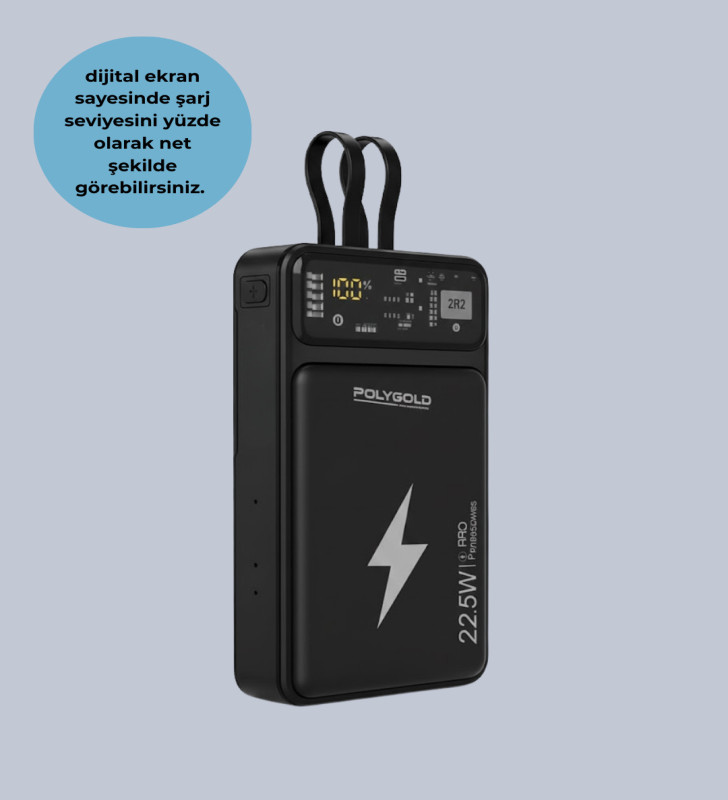 Powerbank 10000 mAh Dijital Göstergeli Taşınabilir - Lisinya