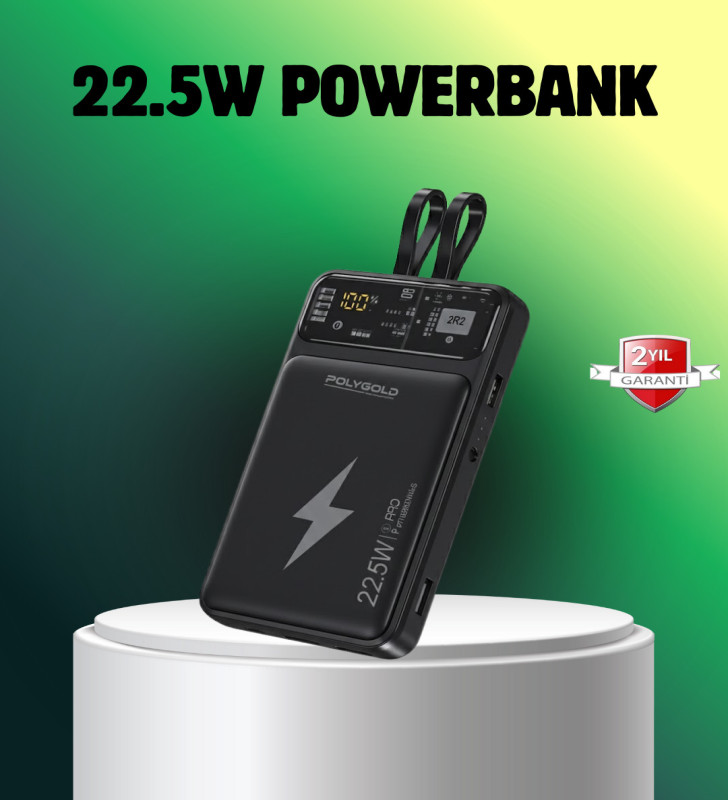 Powerbank Dahili Ekranlı 10000 mAh Çift Kablolu - Lisinya