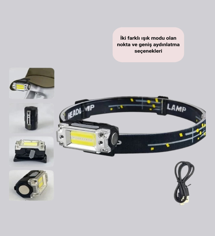 Kompakt LED Kafs Feneri USB Şarjlı Manyetik 2 Işık Modlu 215 Lümen - Lisinya