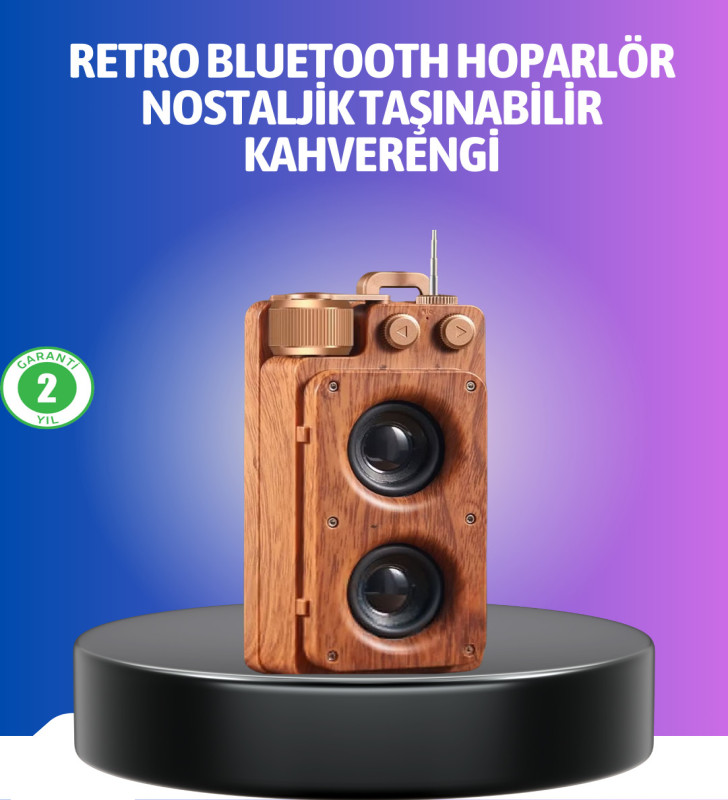Vintage Tasarımlı Bluetooth Hoparlör Uzun Pil Ömürlü ve FM Destekli - Lisinya
