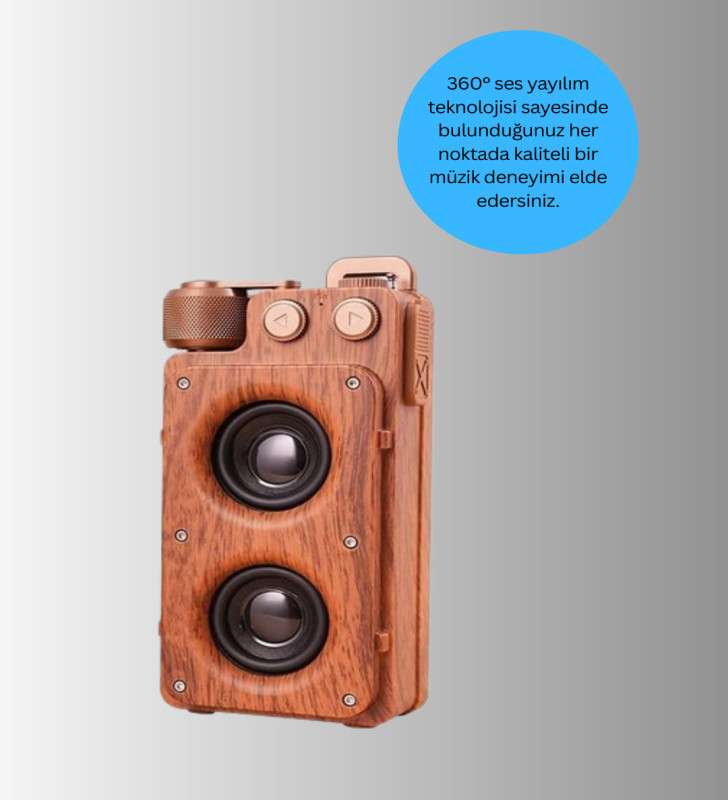 Vintage Tasarımlı Bluetooth Hoparlör Uzun Pil Ömürlü ve FM Destekli - Lisinya