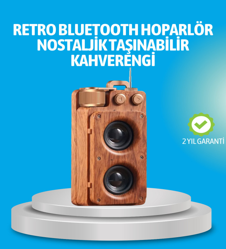 Retro Bluetooth Hoparlör Ahşap Görünümlü 5W Çift Stereo Ses - Lisinya