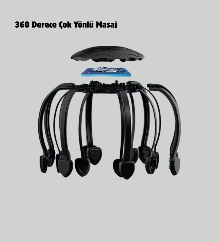 USB Şarjlı Kafa Masaj Aleti 3 Modlu 8 Başlıklı Stres Giderici - Lisinya