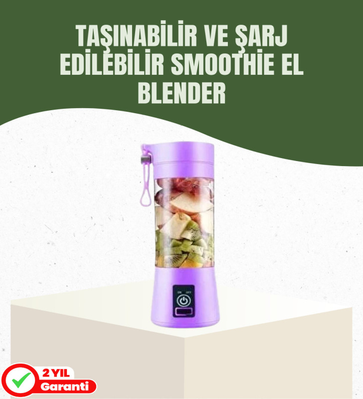 USB Şarjlı Portatif Blender 380ml Çelik 304 Bıçaklı Mobil Smoothie Maker - Lisinya