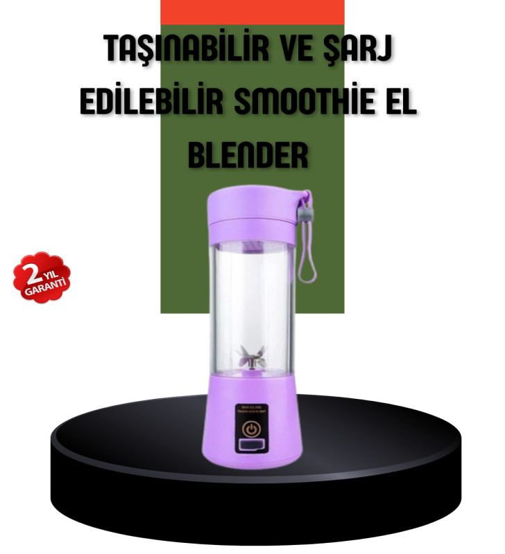 Taşınabilir USB Şarjlı Mini Smoothie Blender 380ml Çelik Bıçaklı Portatif - Lisinya