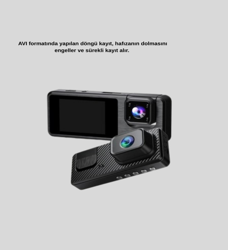 3 Kameralı Araç DVR 1080P Ön + HD Arka + İç Kamera Döngü Kayıt 2’’ Ekran - Lisinya