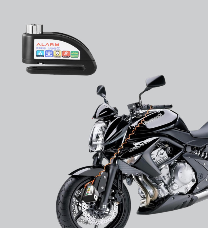 Titreşim Sensörlü Alarmlı Motosiklet Disk Kilidi 14mm Çelik Çift Kilitleme - Lisinya