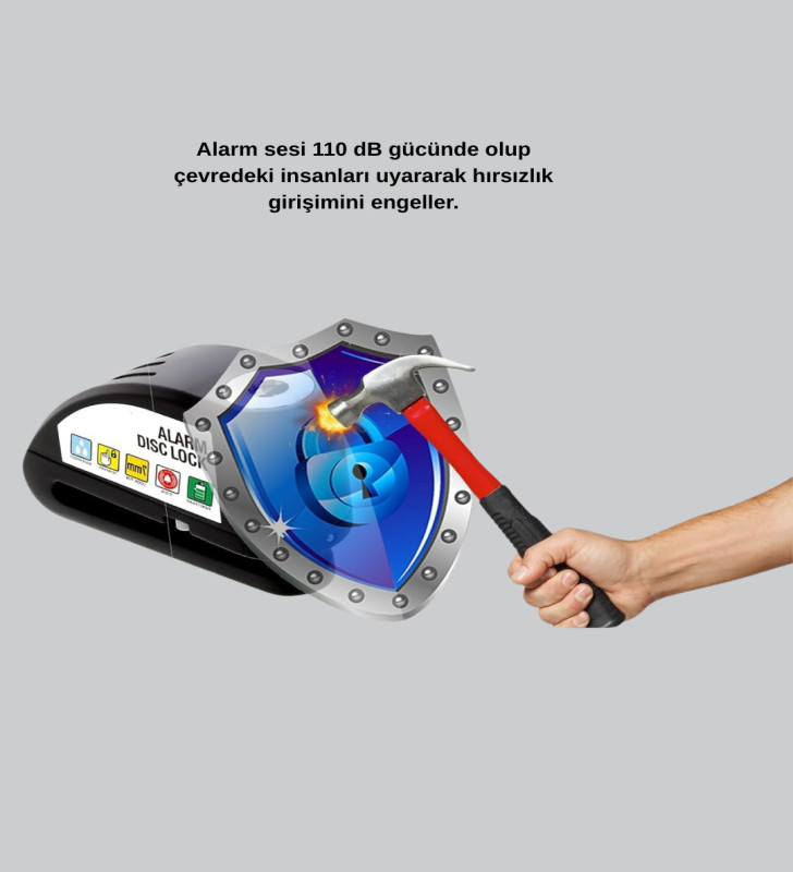 Titreşim Sensörlü Alarmlı Motosiklet Disk Kilidi 14mm Çelik Çift Kilitleme - Lisinya