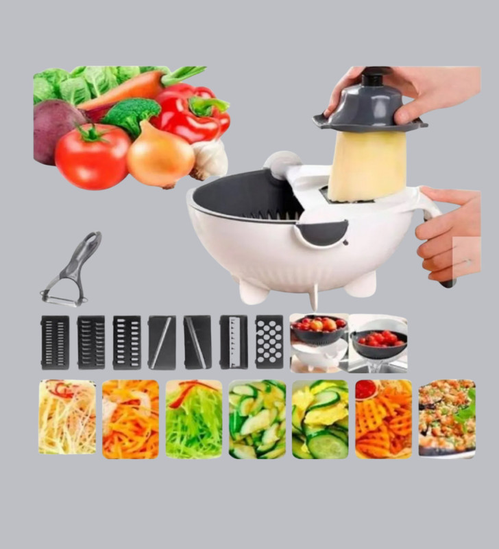 Döner Mekanizmalı 5’i 1 Arada Süzgeçli Rende Sebze Meyve Doğrama Cihazı - Lisinya