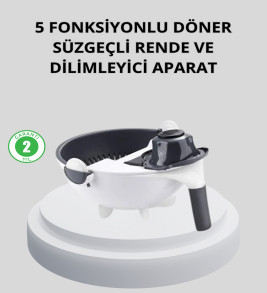 5 Fonksiyonlu Döner Rende Süzgeçli Çok Amaçlı Sebze Doğrayıcı Kaymaz Tabanlı - Lisinya