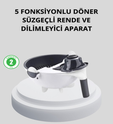 5 Fonksiyonlu Döner Rende Süzgeçli Çok Amaçlı Sebze Doğrayıcı Kaymaz Tabanlı - Lisinya