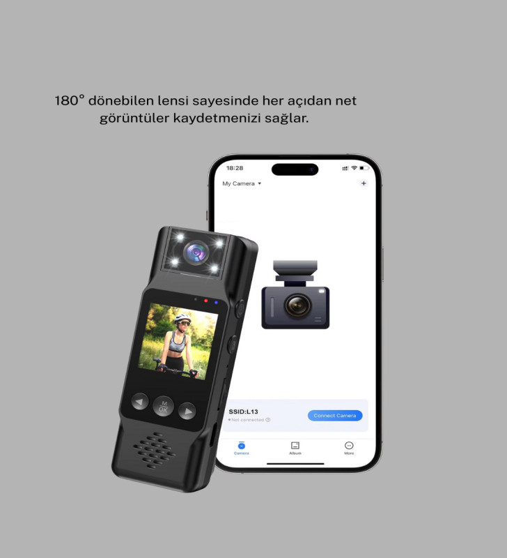 180 Derece Dönebilen Mini Kamera Full HD TFT Ekran Hareket Sensörlü - Lisinya