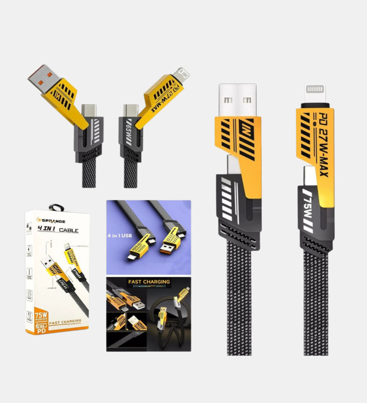 USB-C USB-A 4’ü 1 Arada Örgülü Kablo 65W Hızlı Şarj Metal Uç Dayanıklı - Lisinya