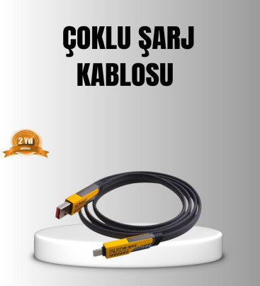 65W 4’ü 1 Arada Örgülü Hızlı Şarj Kablosu USB-C USB-A Çoklu Şarj Dayanıklı - Lisinya