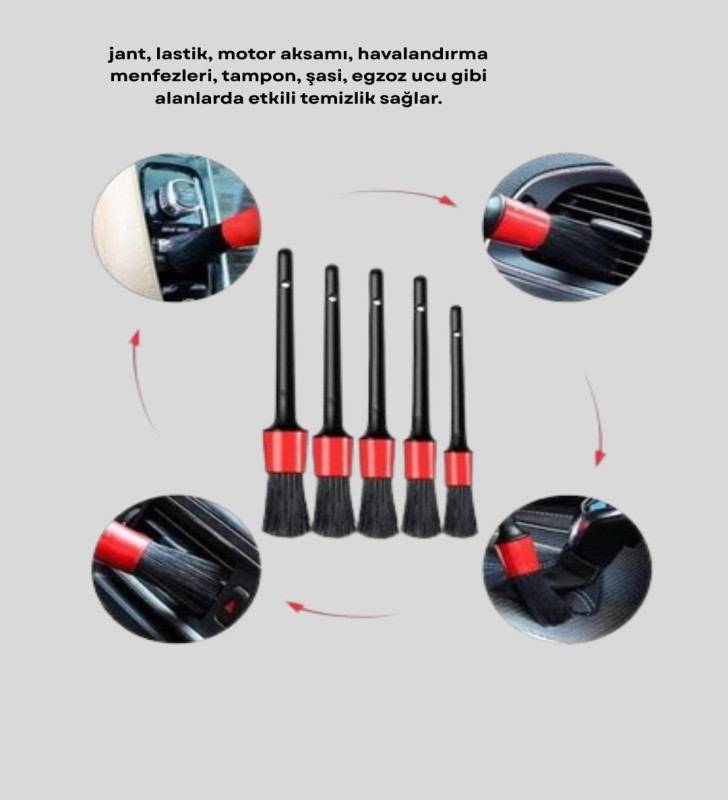 5’li Detay Temizlik Fırçası Seti Araç İç Dış Jant Motor Çok Amaçlı - Lisinya