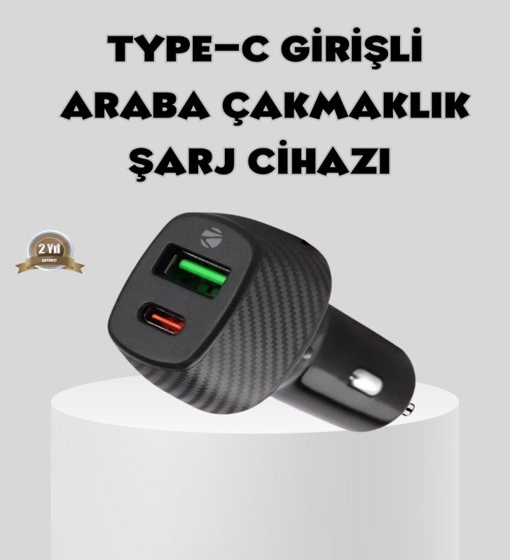 Araç Tipi Hızlı Şarj Adaptörü Type-C PD USB Çift Port Kompakt - Lisinya