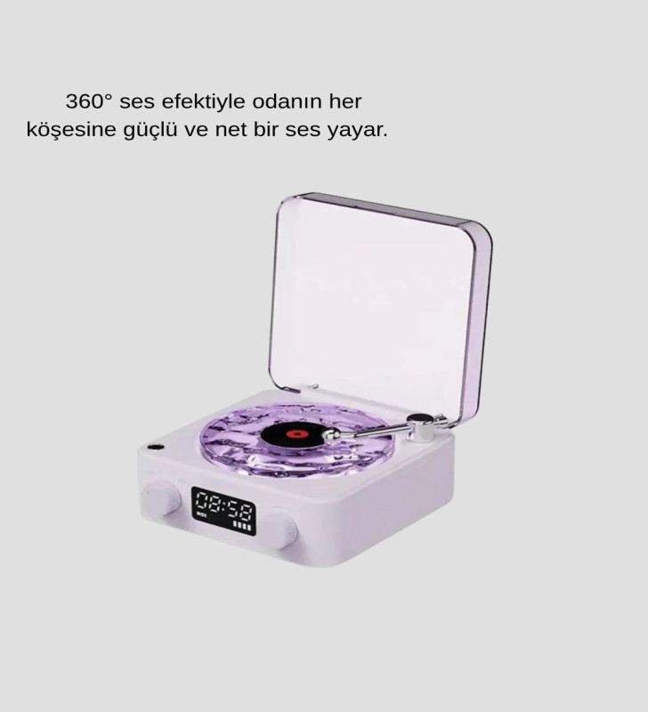 Projektör Işıklı Retro Hoparlör Bluetooth AUX USB Hafıza Kartlı 360° Sesli Şarjlı - Lisinya