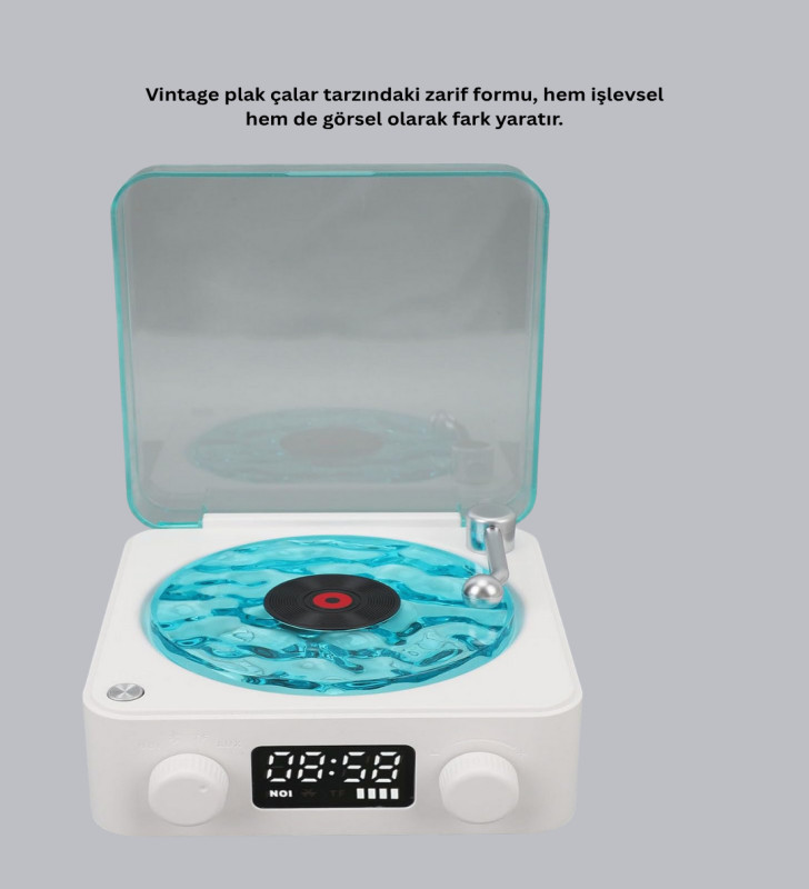 Bluetooth Hoparlörlü Gece Lambası Dijital Saat Ekranlı Su Dalgası Efektli Dekoratif - Lisinya