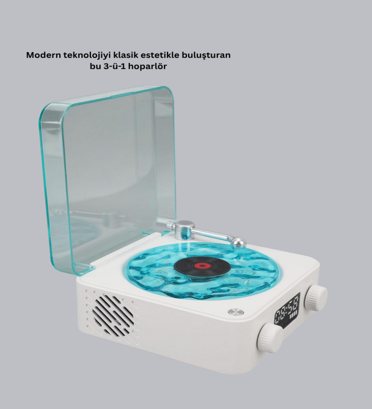 Gece Lambası Stereo Bluetooth Hoparlör Dijital Saatli Vintage Tasarım Çok Fonksiyonlu - Lisinya