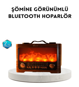 Şömine Efektli Solar Hoparlör Bluetooth 5.3 Radyo AUX USB TF Destekli - Lisinya