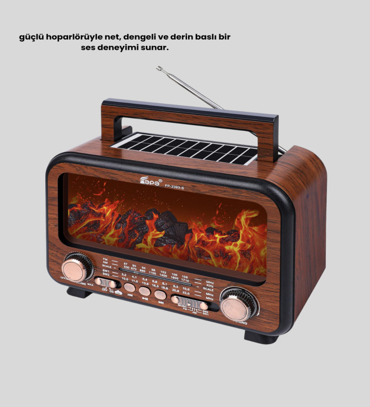 Solar Şarjlı Şömine Alev Efektli Bluetooth Hoparlör 7W Taşınabilir Ses Sistemi - Lisinya