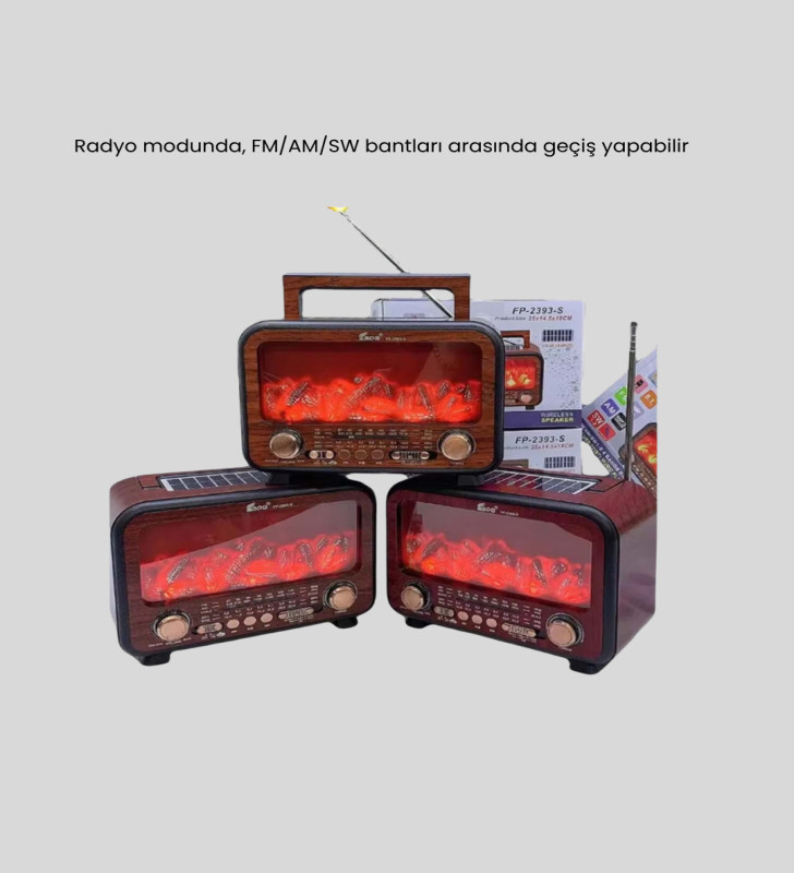 Solar Şarjlı Şömine Alev Efektli Bluetooth Hoparlör 7W Taşınabilir Ses Sistemi - Lisinya