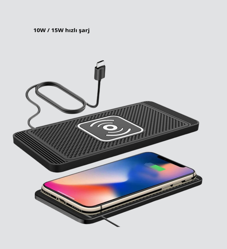 Manyetik Şarj Pedi 7.5W 10W 15W Hızlı Şarj Kaymaz Tabanlı - Lisinya
