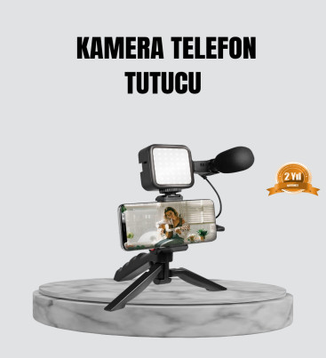 Telefon Video Çekim Kiti LED Aydınlatma Mikrofon Tripodlu Tam Set - Lisinya