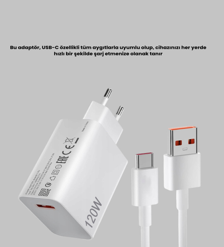 120W USB-C Şarj Adaptörü Süper Hızlı Şarj Güç Kaynağı Seti - Lisinya