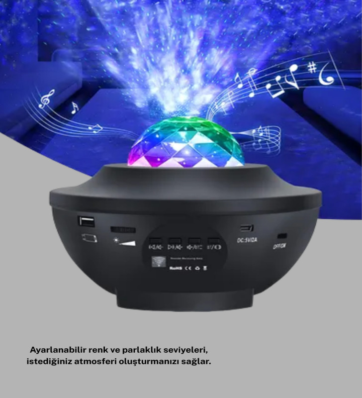 Galaxy Yıldız Projektör Çok Renkli Ayarlı Parlaklık Uzay Atmosfer Işığı - Lisinya