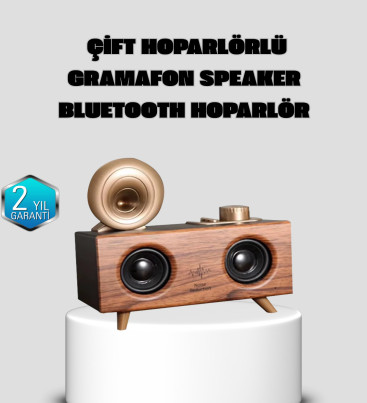 Gramafon Tasarımlı Bluetooth Hoparlör 3D Ses Teknolojili Çok Fonksiyonlu - Lisinya