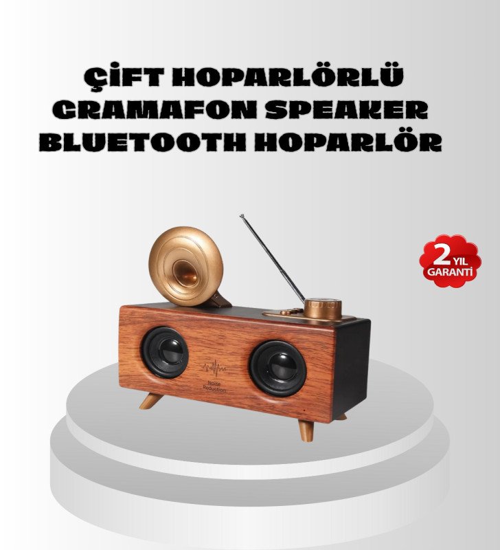 Çift Hoparlörlü Retro Bluetooth Speaker 1800mAh Bataryalı AUX USB SD Kartlı - Lisinya