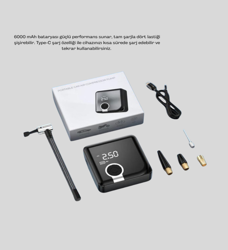 Taşınabilir Akıllı Hava Kompresörü Yüksek Basınç Kapasiteli - Lisinya
