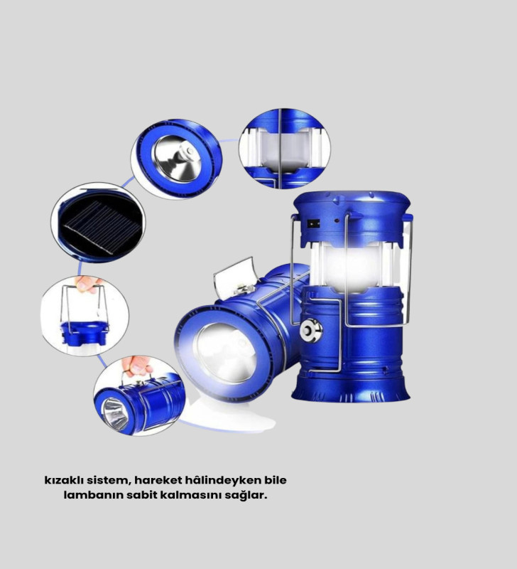 Solar Kamp Lambası Kızak Sistemli Şarjlı Taşınabilir Doğa Yürüyüşü Işığı - Lisinya