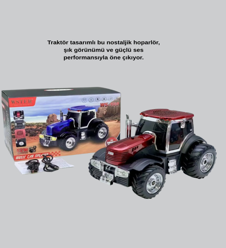 Bluetooth Nostaljik Traktör Hoparlör LED Işıklı 12W Güçlü Ses - Lisinya