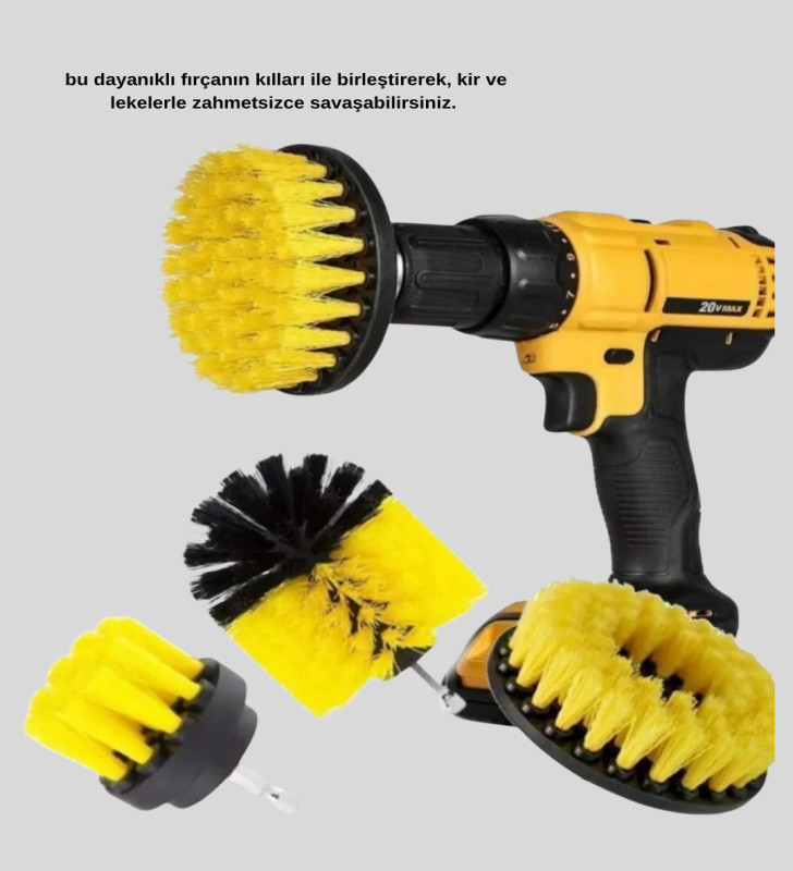 3’lü Matkap Ucu Fırça Seti – Derinlemesine Temizlik, Tüm Yüzeylerle Uyumlu - Lisinya